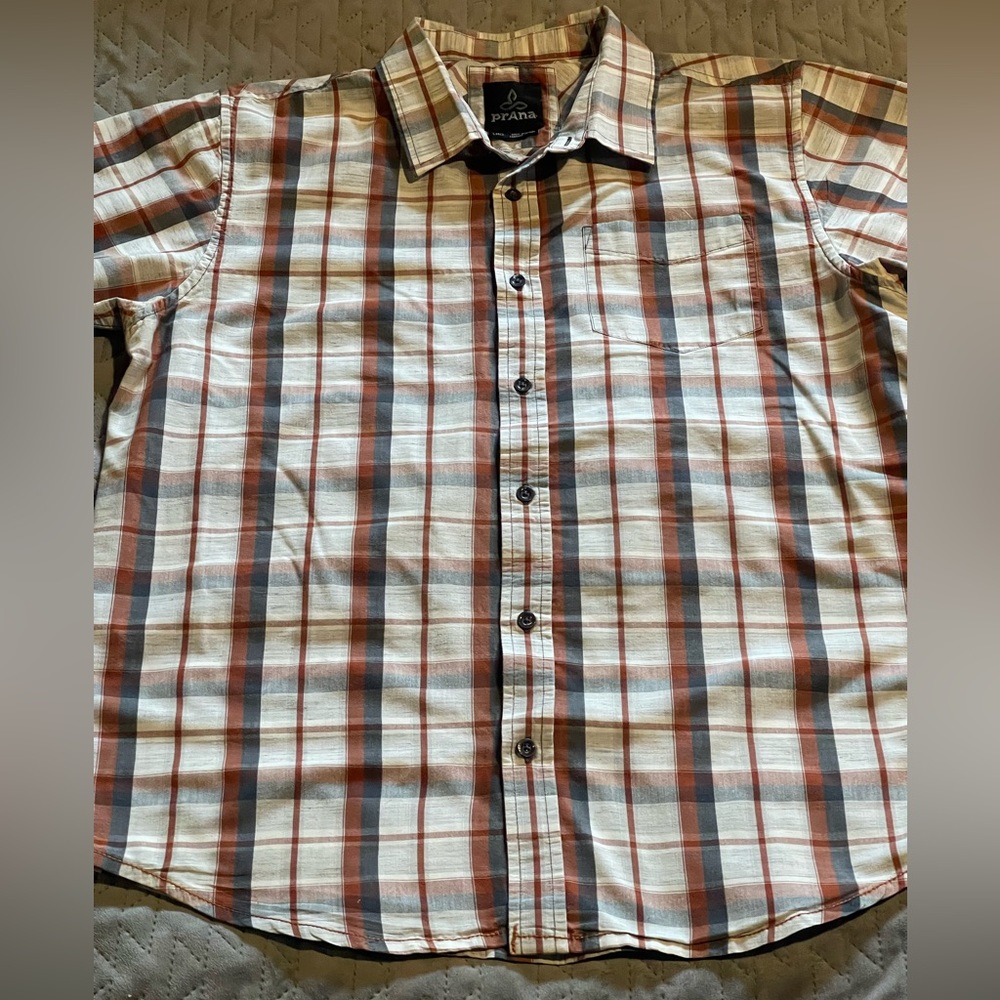 Prana s/s shirt mens size large organic‎ cotton blend pre-owned condition